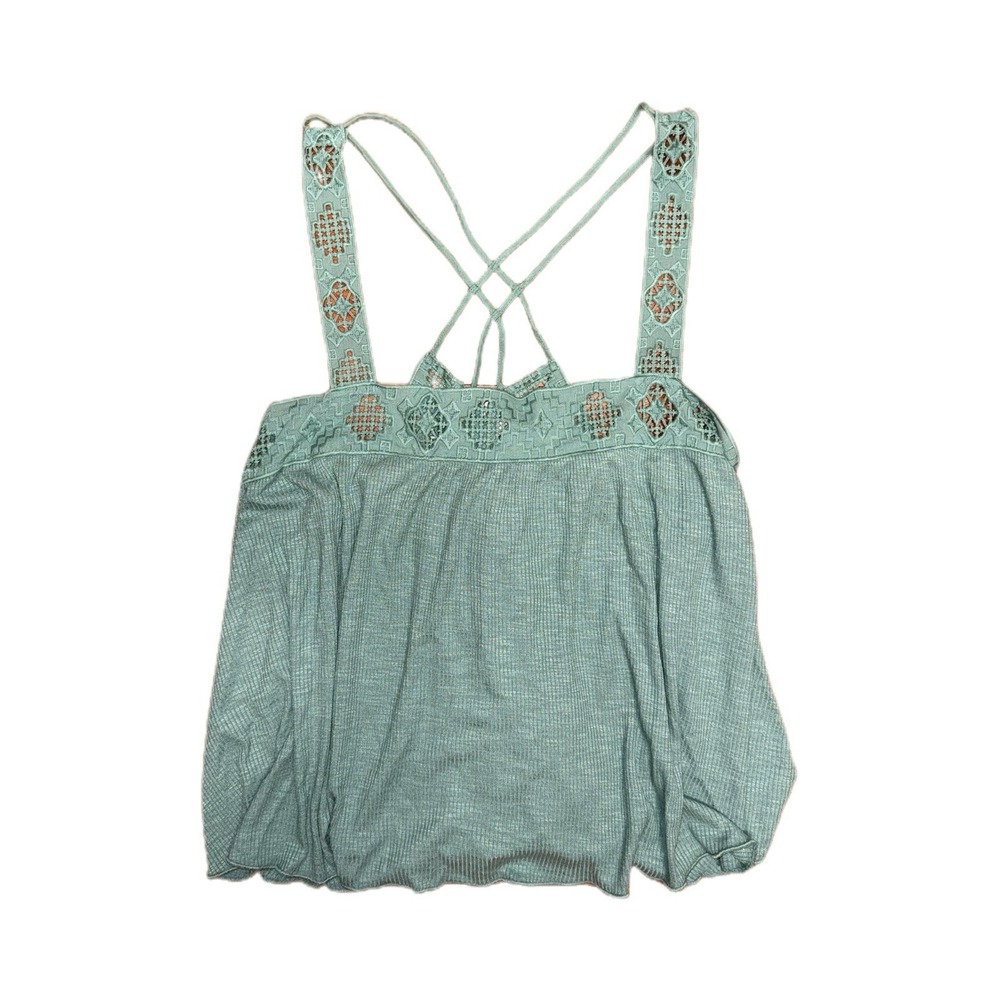 Lucky Brand Mid Length Green Strappy Knit Top Lace Straps Women's Sz Large NWT